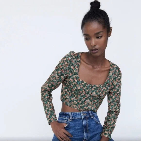 Zara Floral Print Bustier Crop-top - Picture 2 of 6